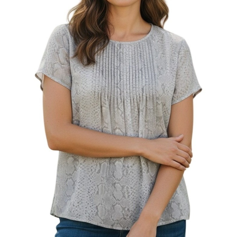 Dolan Left Coast Collection Gray Snake Print Pleated‎ Blouse M Casual Chic Boho